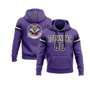 Custom Purple Black-White Personalized Sports Team Pullover Hoodie