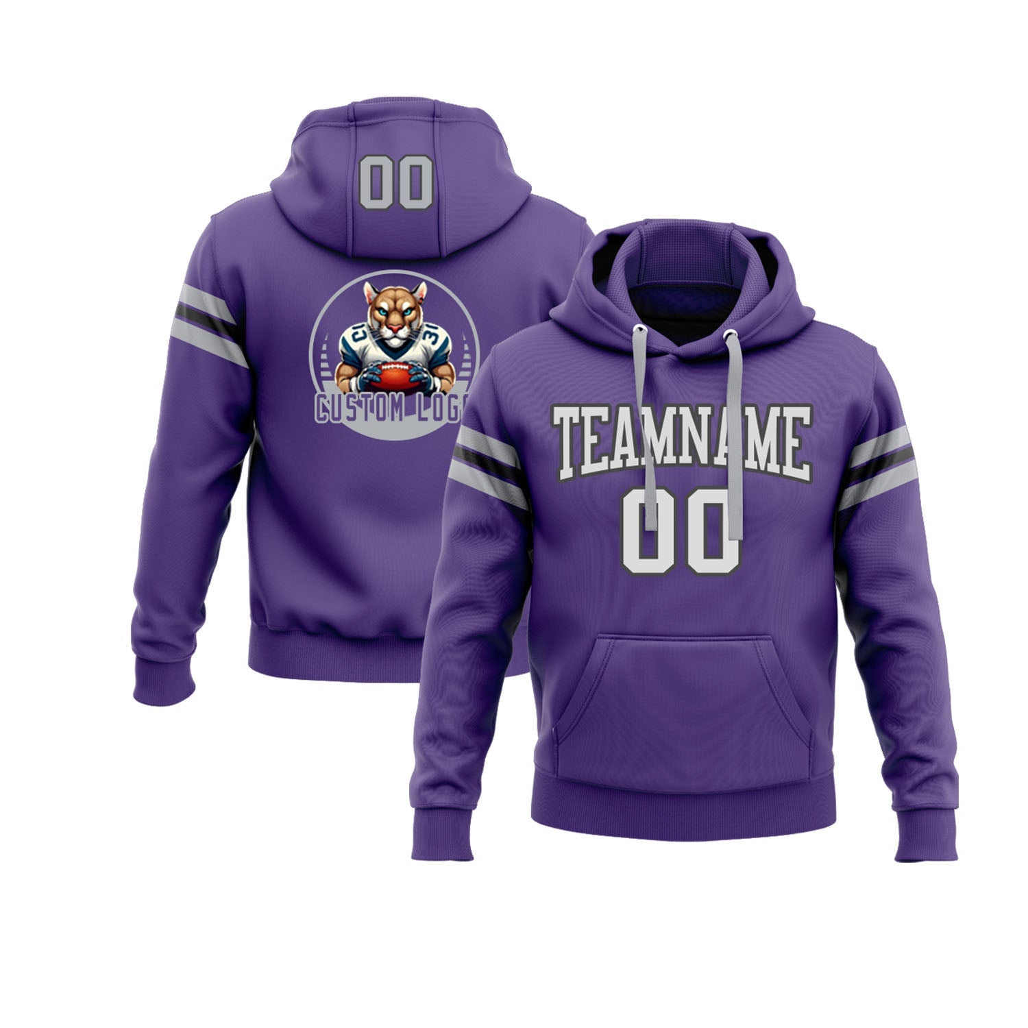 Custom Purple Gray-Black Personalized Sports Team Pullover Hoodie