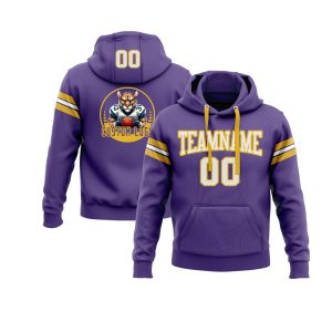 Custom Purple White-Gold Personalized Sports Team Pullover Hoodie