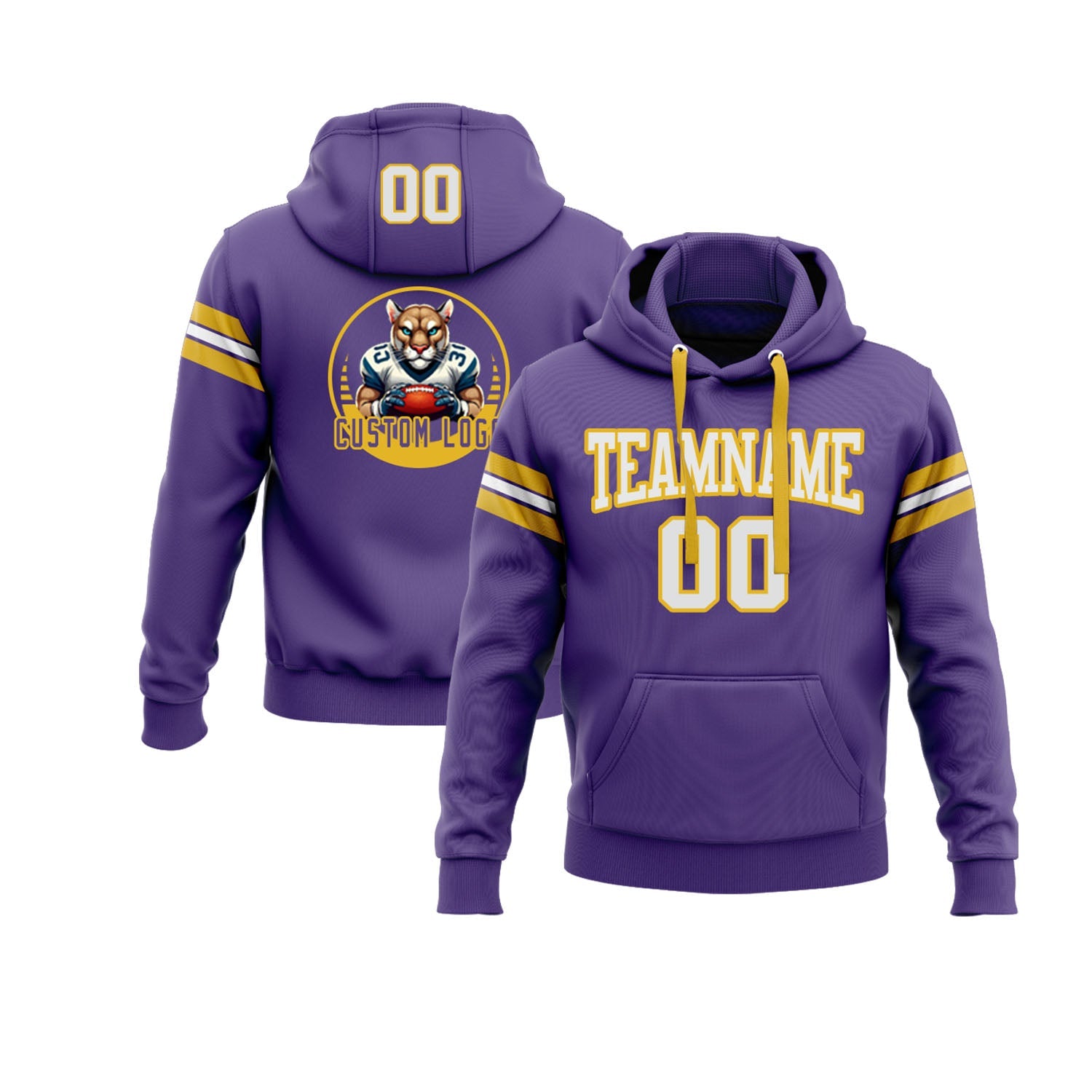 Custom Purple White-Gold Personalized Sports Team Pullover Hoodie