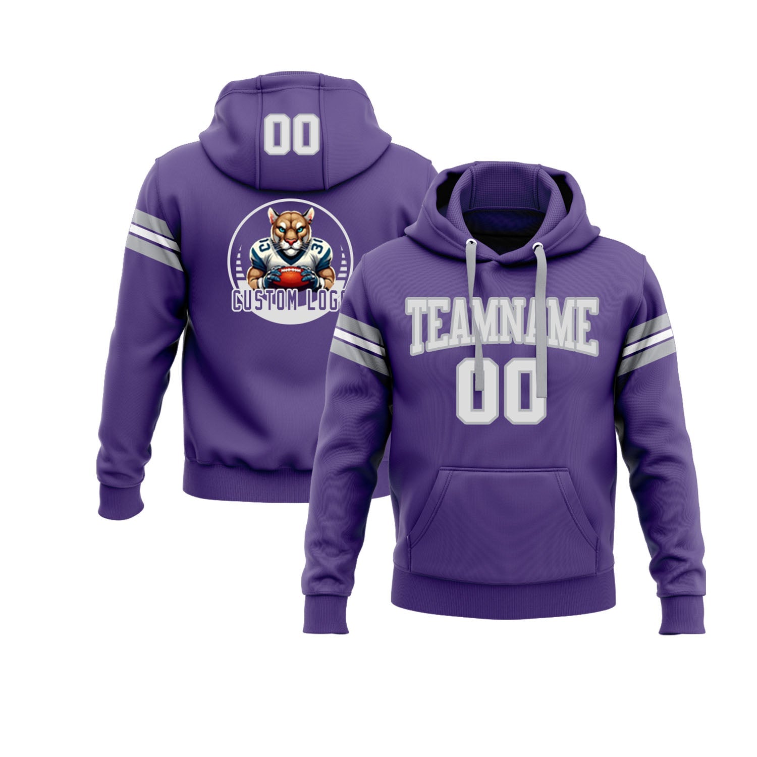 Custom Purple White-Gray Personalized Sports Team Pullover Hoodie