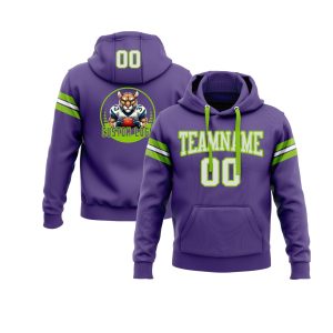 Custom Purple White-Neon Green Personalized Sports Team Pullover Hoodie