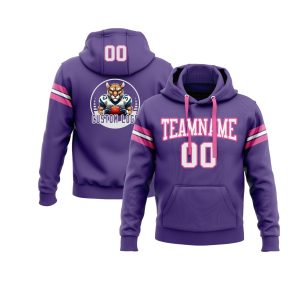 Custom Purple White-Pink Personalized Sports Team Pullover Hoodie
