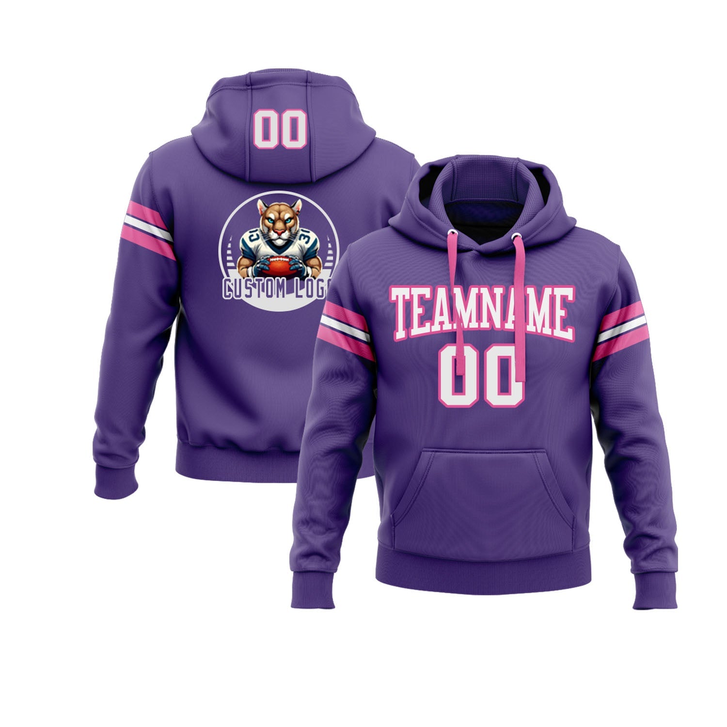 Custom Purple White-Pink Personalized Sports Team Pullover Hoodie