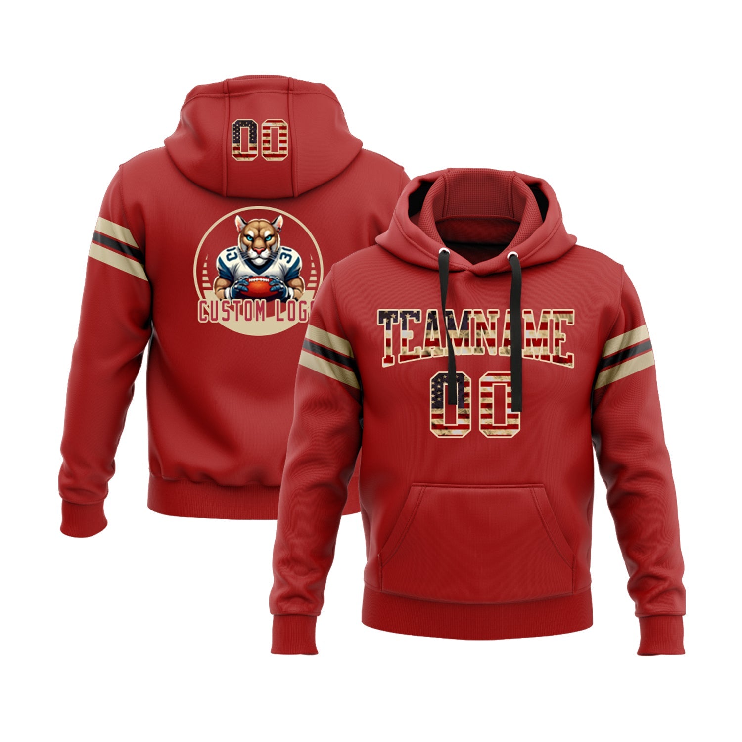 Custom Red Vintage USA Flag City Cream-Black Personalized Sports Team  Pullover Hoodie