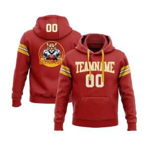 Custom Red White-Gold Personalized Sports Team  Pullover Hoodie