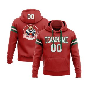 Custom Red White-Kelly Green Personalized Sports Team  Pullover Hoodie