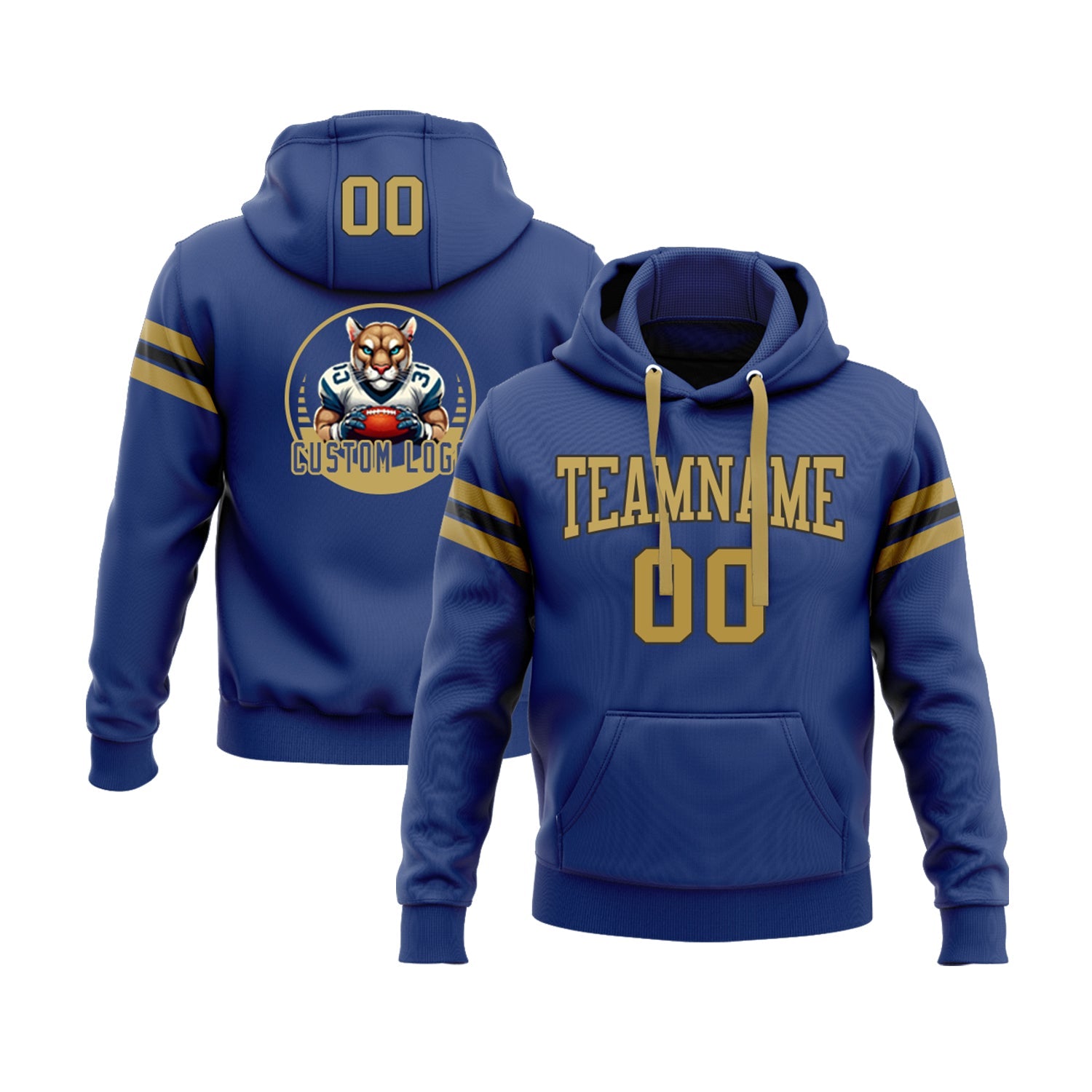 Custom Royal Old Gold-Black Personalized Sports Team Pullover Hoodie