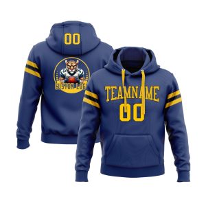 Custom Royal Yellow-Black Personalized Sports Team Pullover Hoodie