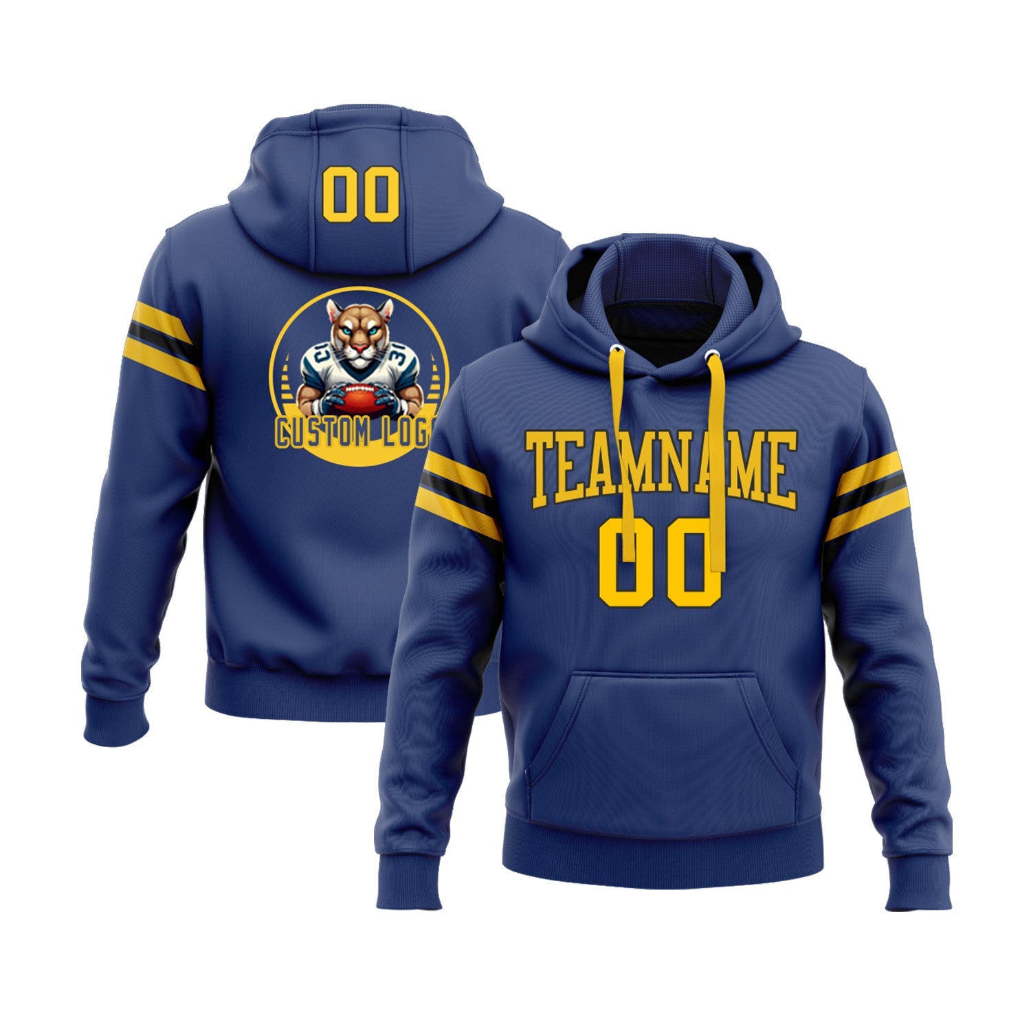 Custom Royal Yellow-Black Personalized Sports Team Pullover Hoodie