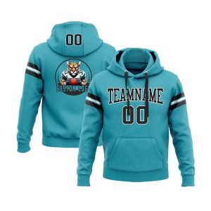 Custom Teal Black-White Personalized Sports Team  Pullover Hoodie