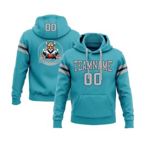 Custom Teal Gray-Black Personalized Sports Team  Pullover Hoodie