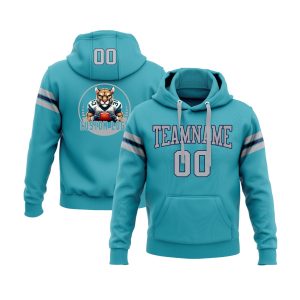 Custom Teal Gray-Navy Personalized Sports Team  Pullover Hoodie