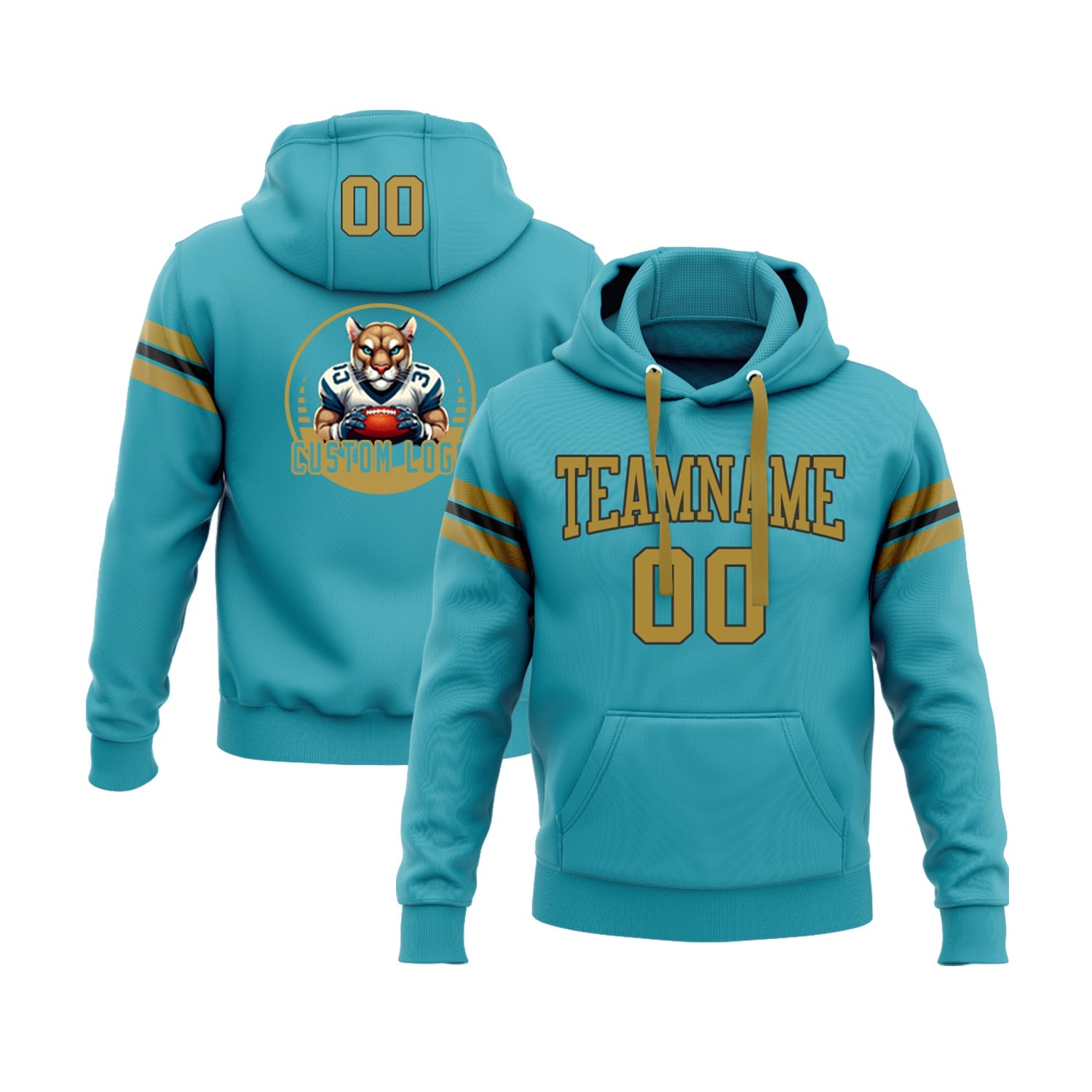 Custom Teal Old Gold-Black Personalized Sports Team  Pullover Hoodie