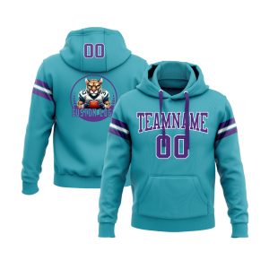 Custom Teal Purple-White Personalized Sports Team  Pullover Hoodie
