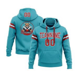 Custom Teal Red-White Personalized Sports Team  Pullover Hoodie