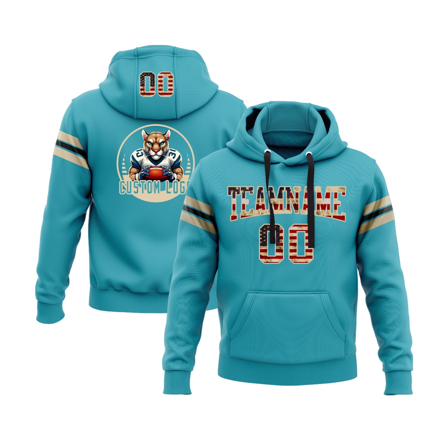 Custom Teal Vintage USA Flag City Cream-Black Personalized Sports Team  Pullover Hoodie