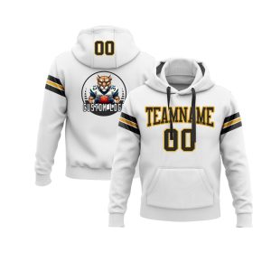 Custom White Black-Gold Personalized Sports Team  Pullover Hoodie