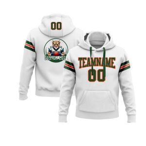 Custom White Green-Orange Personalized Sports Team  Pullover Hoodie