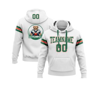 Custom White Kelly Green-Orange Personalized Sports Team  Pullover Hoodie
