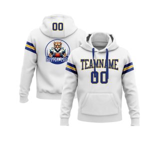 Custom White Royal-Yellow Personalized Sports Team  Pullover Hoodie